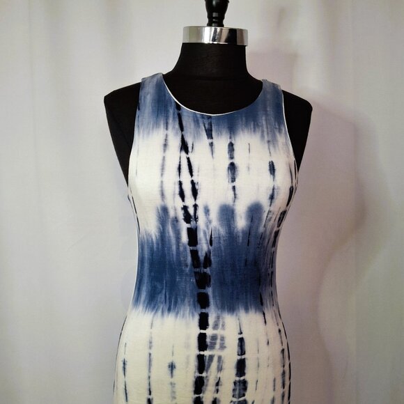 Sonice Collection Women M Sleeveless Bodycon Blue White Tie-Dye Dress Stretchy - Picture 3 of 16